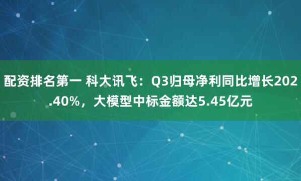 配资排名第一 科大讯飞：Q3归母净利同比增长202.40%，大模型中标金额达5.45亿元